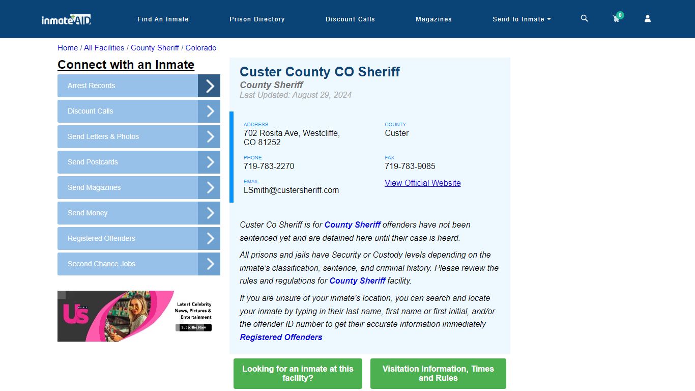 Custer County CO Sheriff & Arrest Search - InmateAid