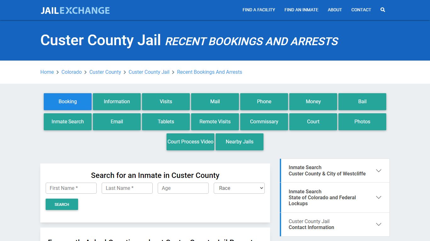 Custer County Jail CO Recent Arrests and Bookings - Jail Exchange